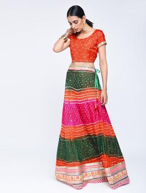 bandhani flared lehenga set - 15606544 - Standard Image - 2