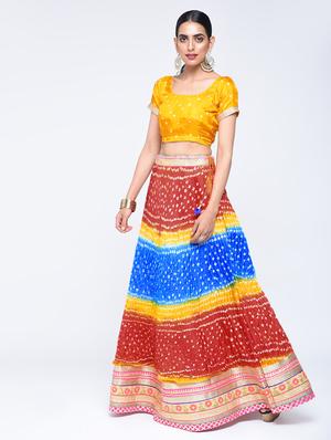 Bandhani flared lehenga set - 15606545 - Standard Image - 2