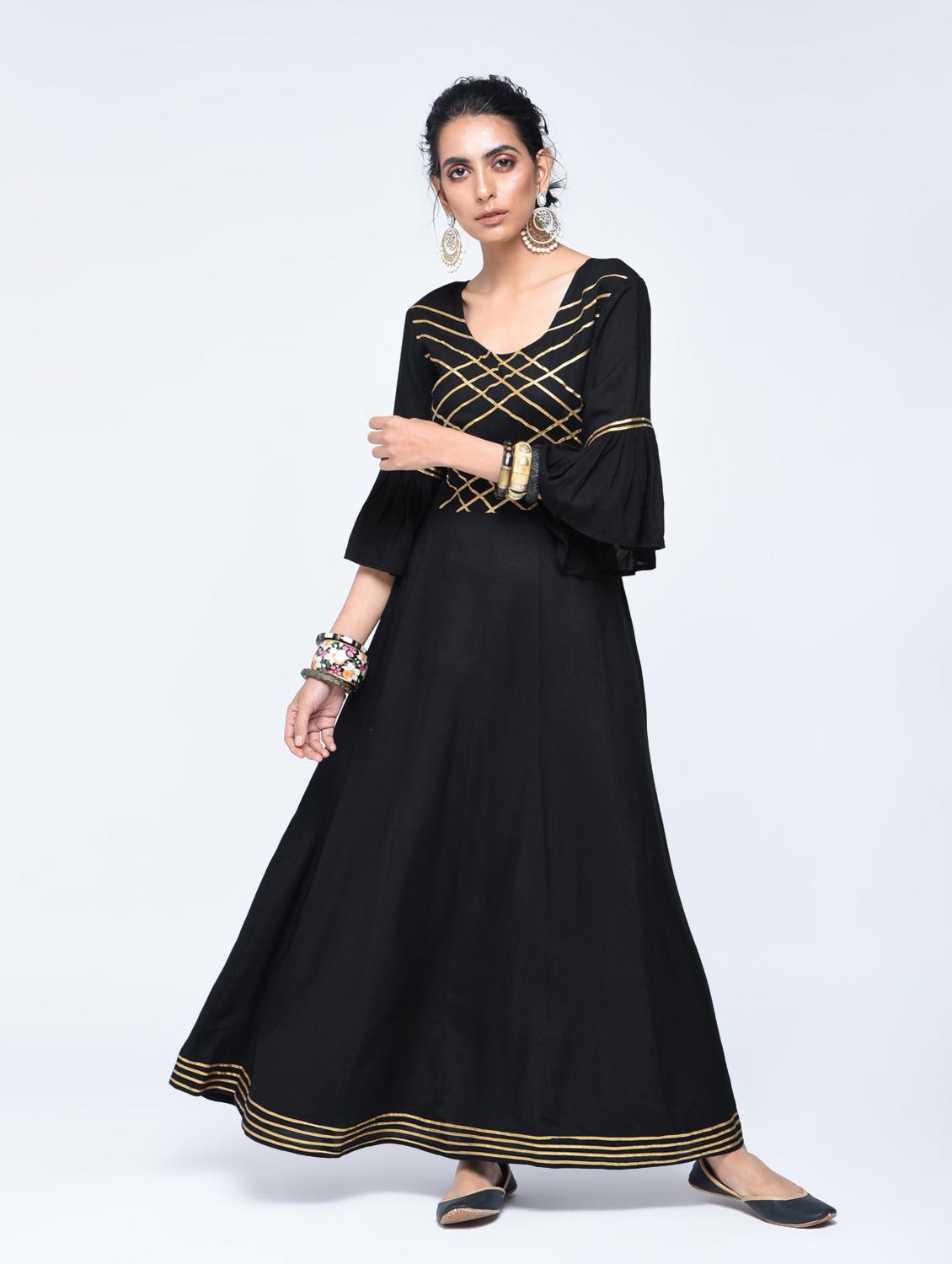 Anarkali bell sleeves gotta work kurta - 15606718 - Zoom Image - 2