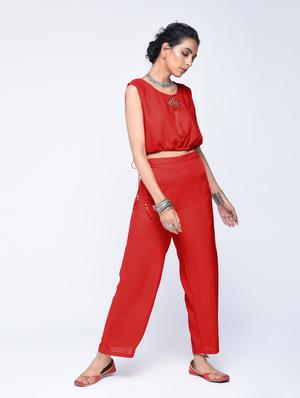 Bell sleeved chanderi top pant with shrug set - 15606721 - Standard Image - 5