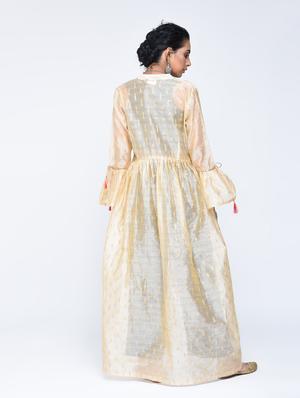 Bell sleeved chanderi top pant with shrug set - 15606722 - Standard Image - 2