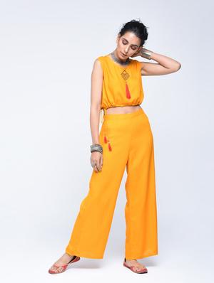 Bell sleeved chanderi top pant with shrug set - 15606723 - Standard Image - 5