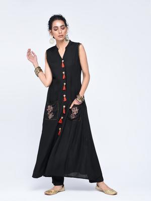a-line pocket kurta with tassels - 15606724 - Standard Image - 2