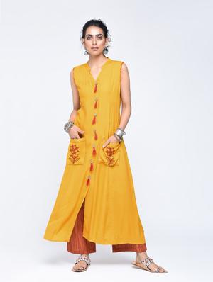 A-line pocket kurta with tassels - 15606725 - Standard Image - 2