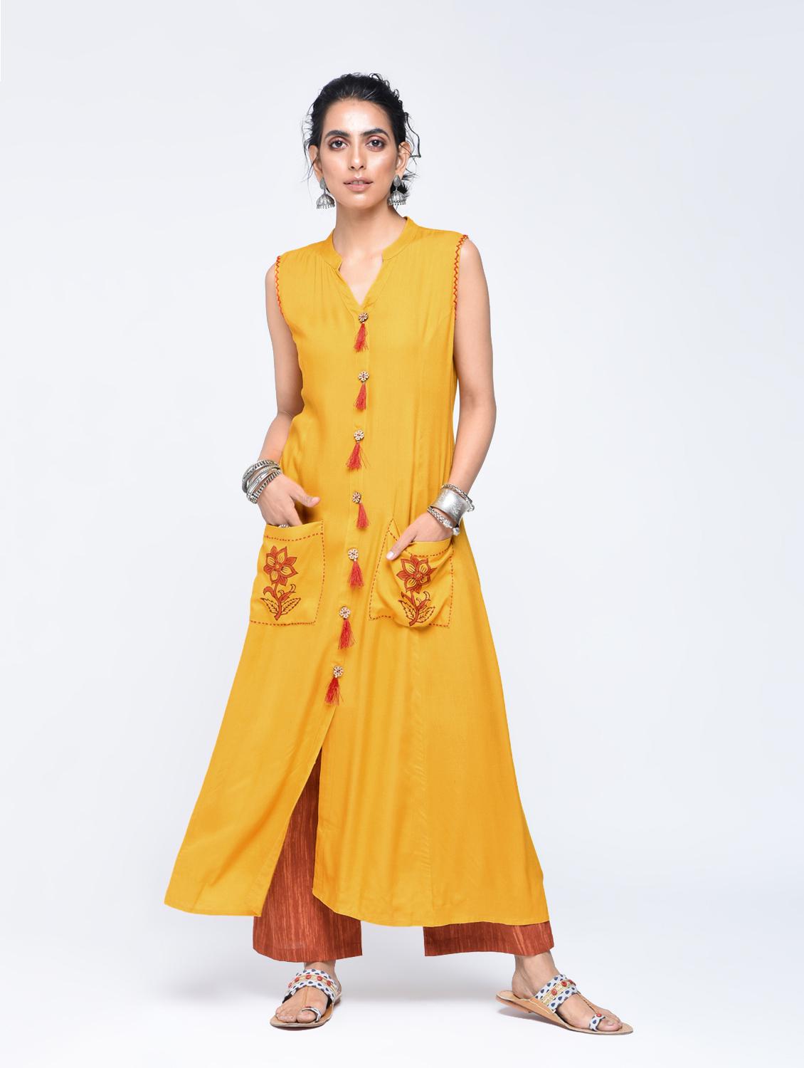A-line pocket kurta with tassels - 15606725 - Zoom Image - 2
