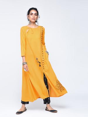 A-line slit kurta with draw string - 15606726 - Standard Image - 2