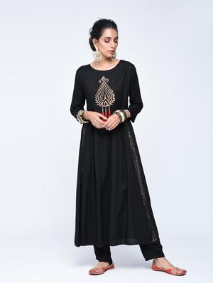 Foil print a-line kurta with tassels - 15606728 - Standard Image - 2
