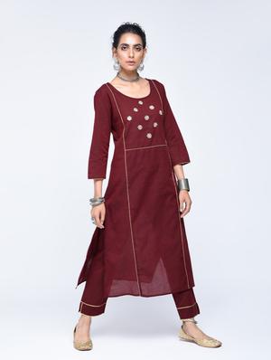 Gota work chanderi kurta with pant set - 15606729 - Standard Image - 2