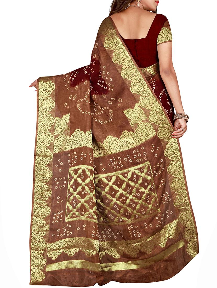 Zari bordered bandhani saree with blouse - 15607506 - Zoom Image - 2