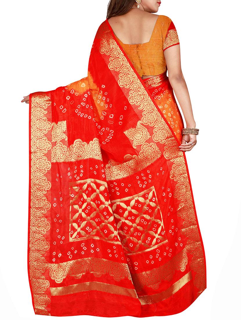 Zari bordered bandhani saree with blouse - 15607508 - Zoom Image - 2
