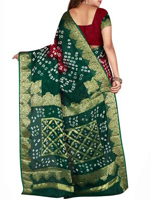 Zari bordered bandhani saree with blouse - 15607509 - Standard Image - 2