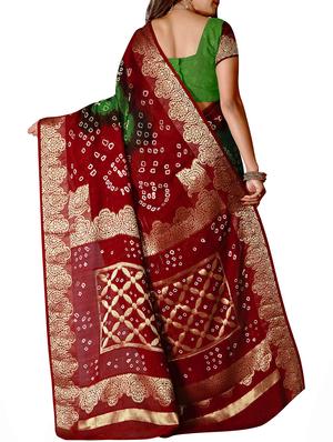 Zari bordered bandhani saree with blouse - 15607511 - Standard Image - 2