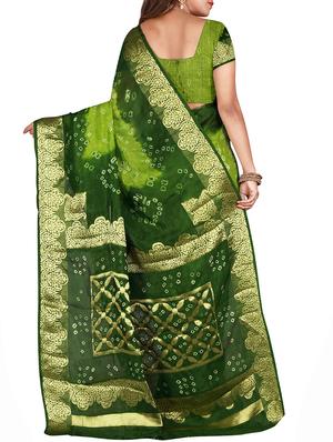 Zari bordered bandhani saree with blouse - 15607512 - Standard Image - 2