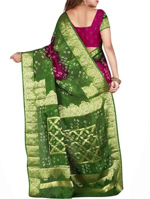 Zari bordered bandhani saree with blouse - 15607513 - Standard Image - 2