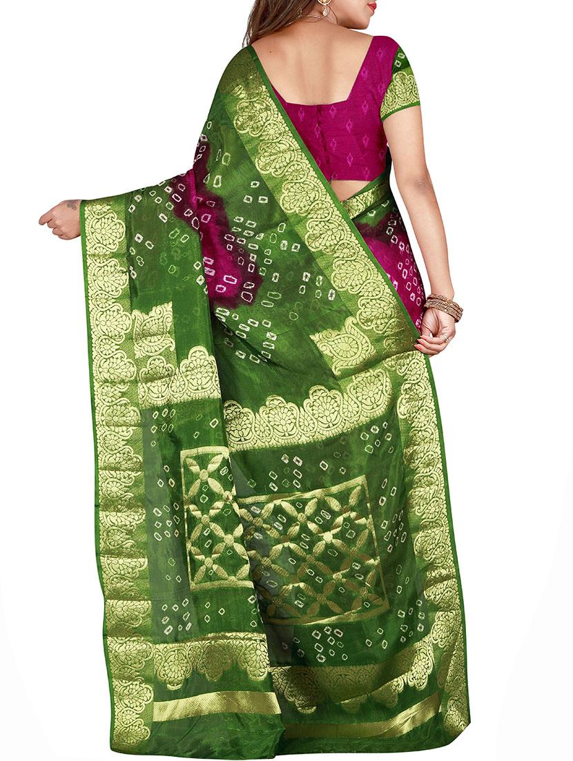 Zari bordered bandhani saree with blouse - 15607513 - Zoom Image - 2