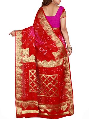 Zari bordered bandhani saree with blouse - 15607515 - Standard Image - 2
