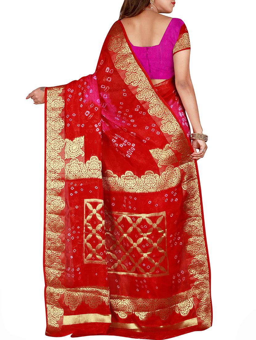 Zari bordered bandhani saree with blouse - 15607515 - Zoom Image - 2