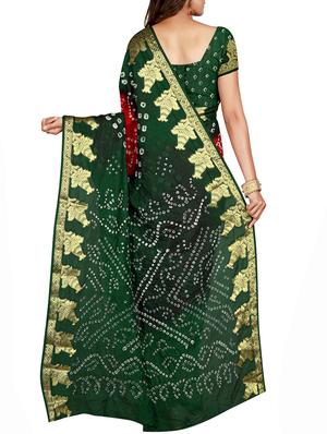 Zari bordered bandhani saree with blouse - 15607519 - Standard Image - 2