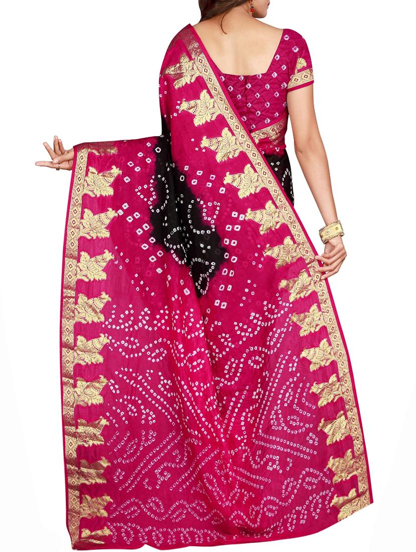 Zari bordered bandhani saree with blouse - 15607522 - Zoom Image - 2