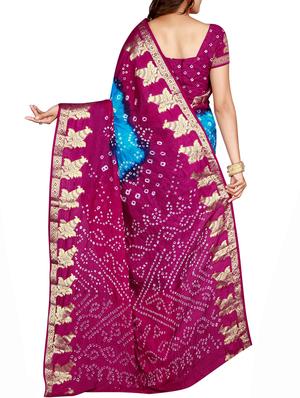 Zari bordered bandhani saree with blouse - 15607523 - Standard Image - 2