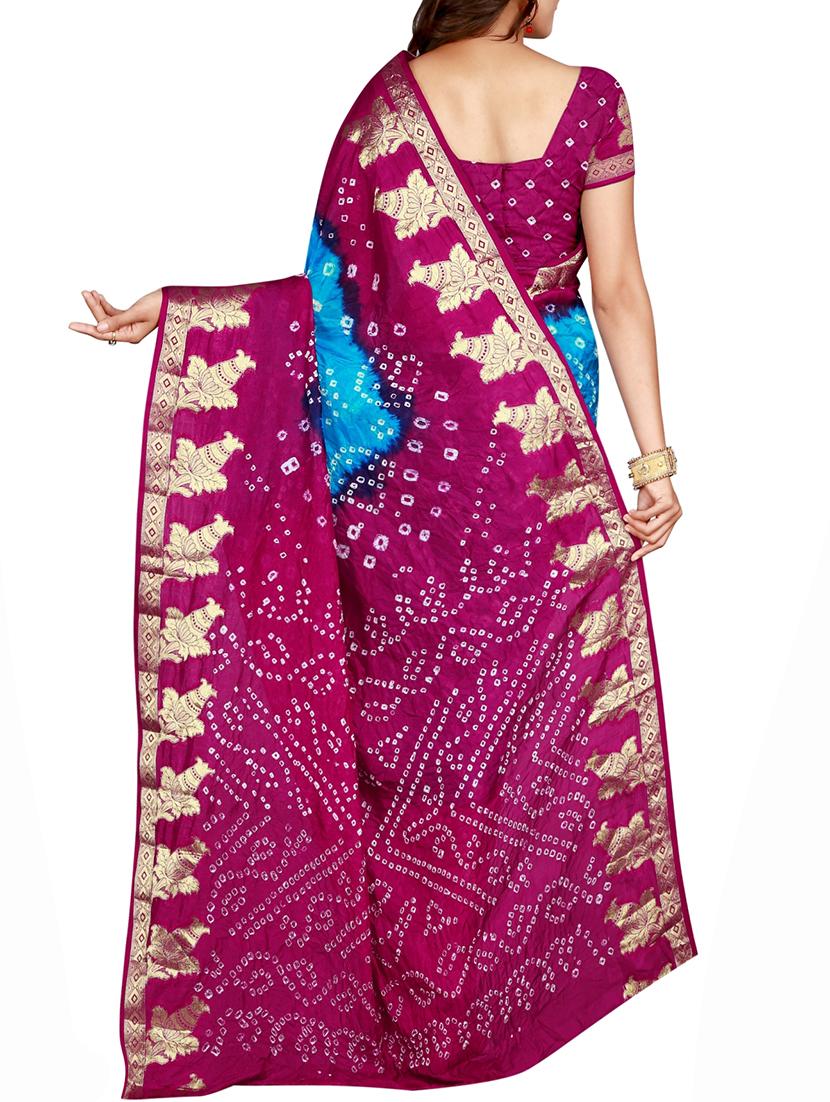 Zari bordered bandhani saree with blouse - 15607523 - Zoom Image - 2