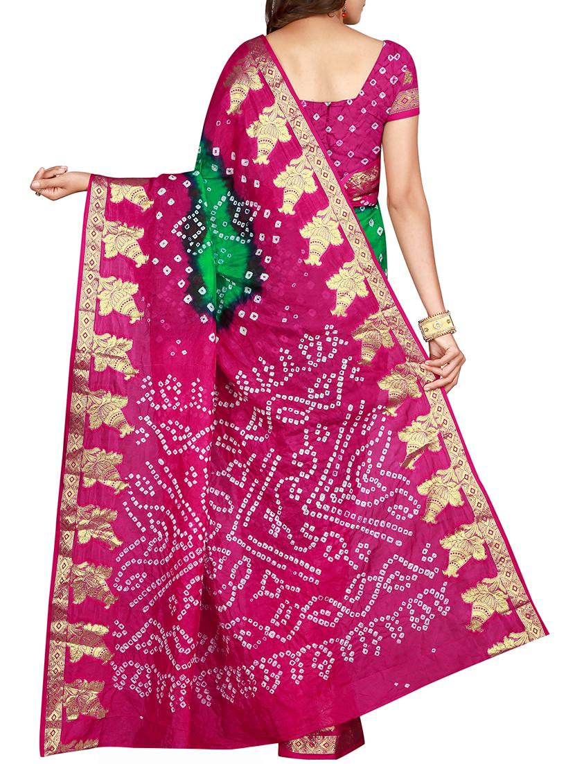 Zari bordered bandhani saree with blouse - 15607524 - Zoom Image - 2