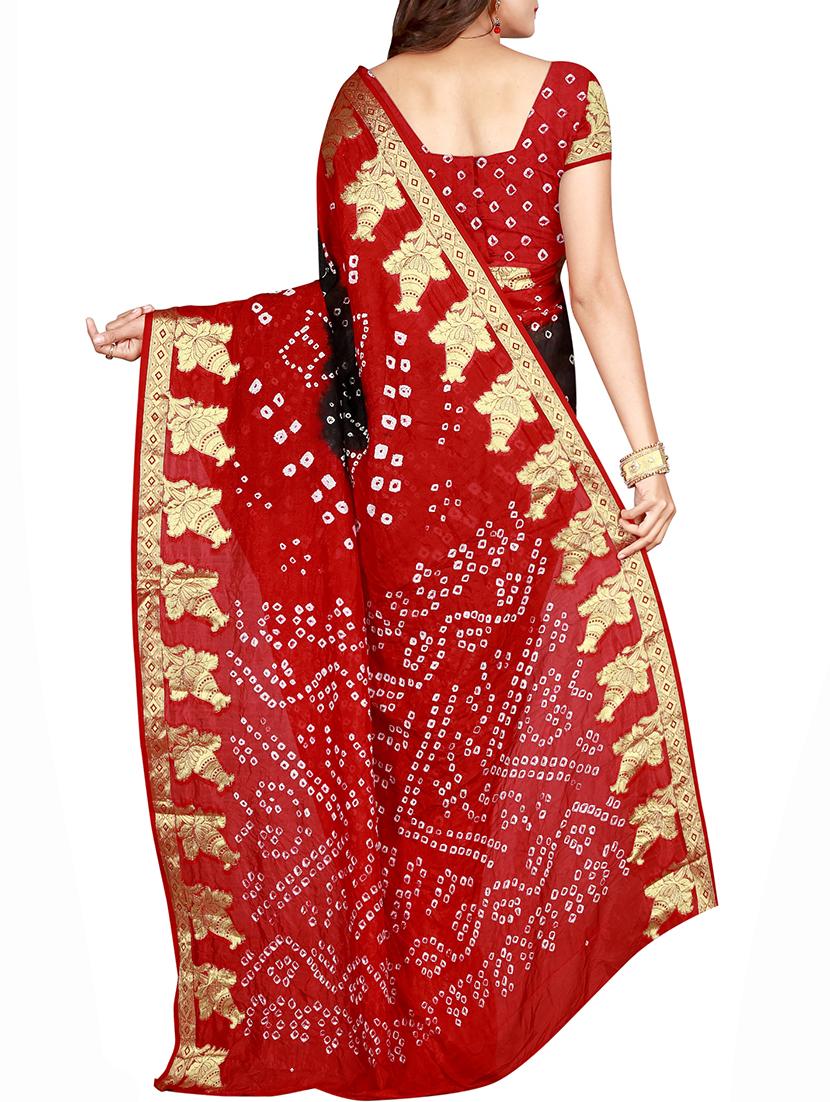 Zari bordered bandhani saree with blouse - 15607525 - Zoom Image - 2