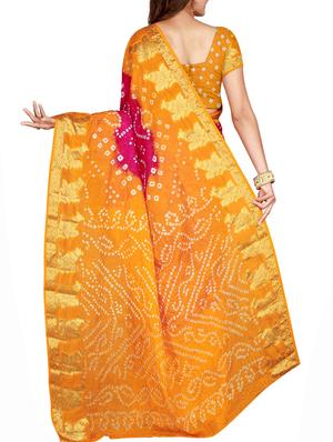 Zari bordered bandhani saree with blouse - 15607527 - Standard Image - 2