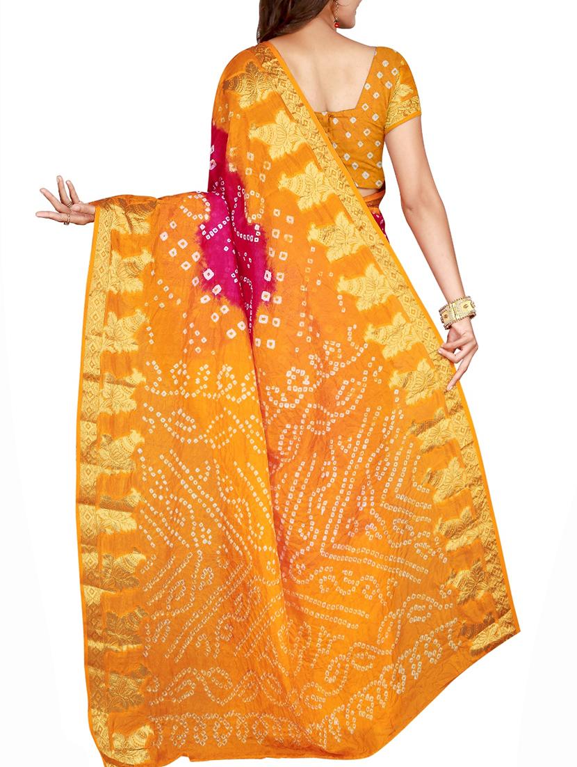Zari bordered bandhani saree with blouse - 15607527 - Zoom Image - 2