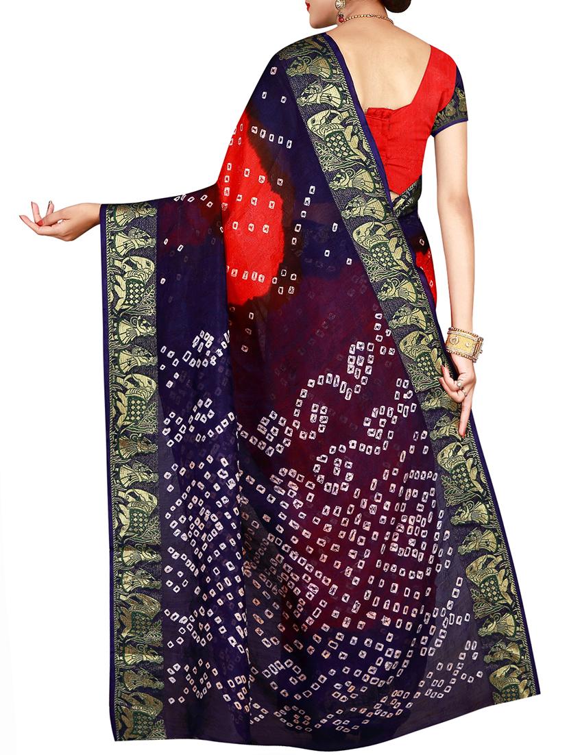 Zari bordered bandhani saree with blouse - 15607529 - Zoom Image - 2