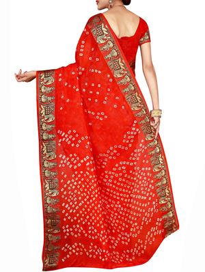 Zari bordered bandhani saree with blouse - 15607531 - Standard Image - 2