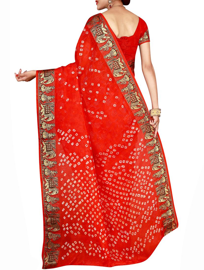 Zari bordered bandhani saree with blouse - 15607531 - Zoom Image - 2