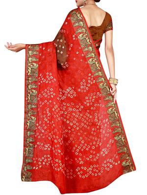 Zari bordered bandhani saree with blouse - 15607532 - Standard Image - 2
