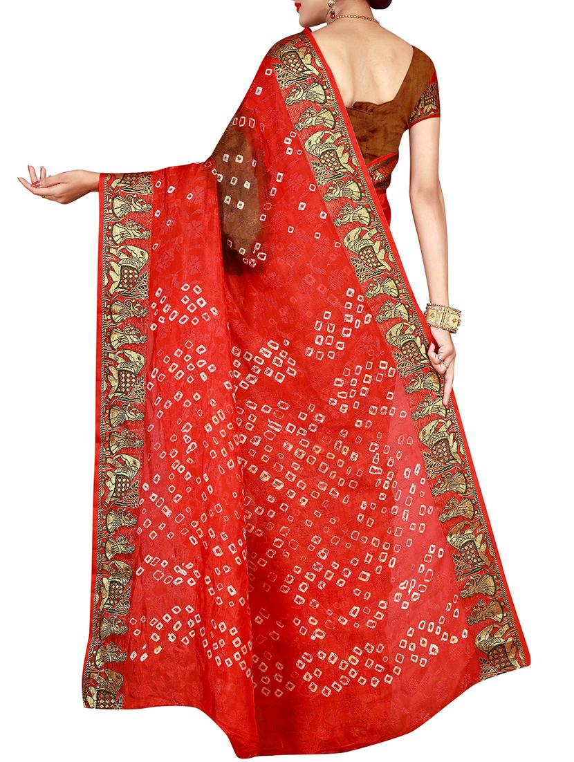 Zari bordered bandhani saree with blouse - 15607532 - Zoom Image - 2