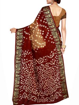Zari bordered bandhani saree with blouse - 15607534 - Standard Image - 2