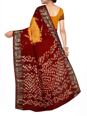 Zari bordered bandhani saree with blouse - 15607535 - Standard Image - 2