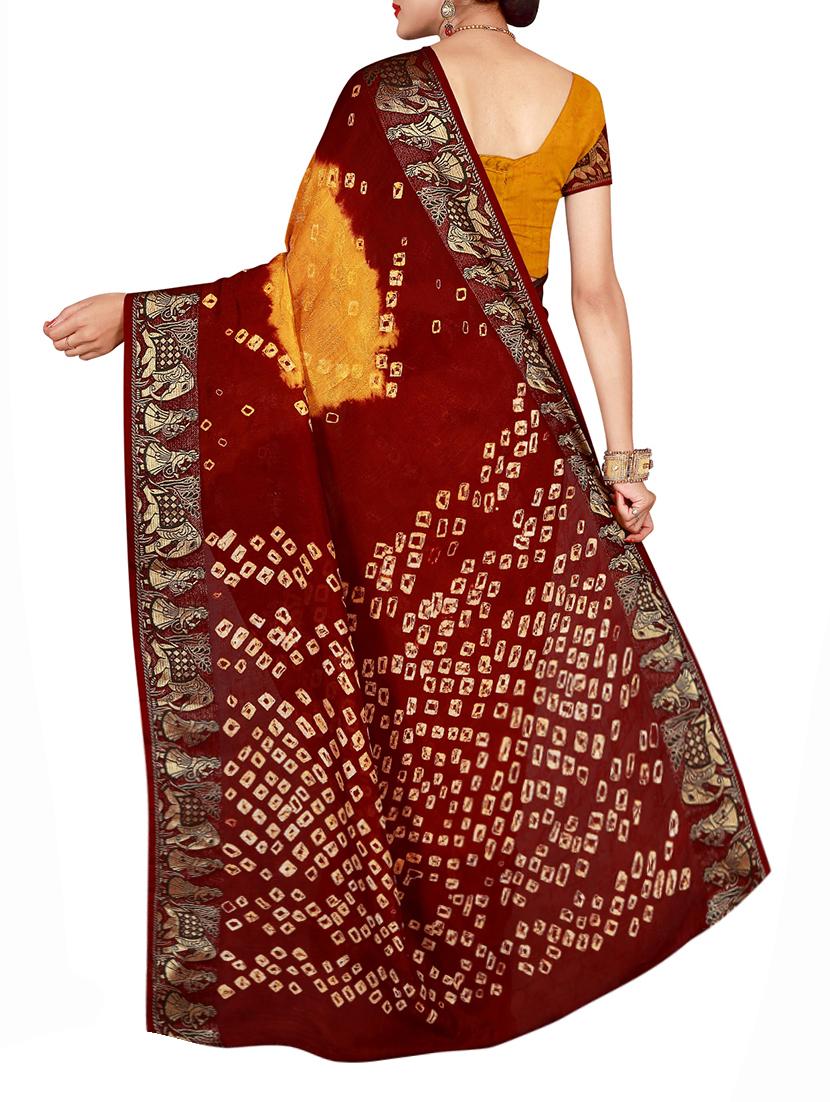 Zari bordered bandhani saree with blouse - 15607535 - Zoom Image - 2