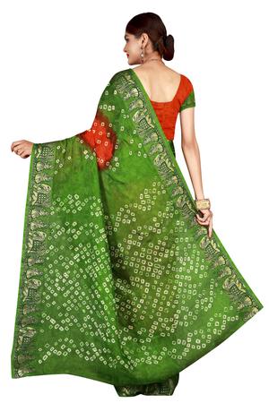 Zari bordered bandhani saree with blouse - 15607538 - Standard Image - 2