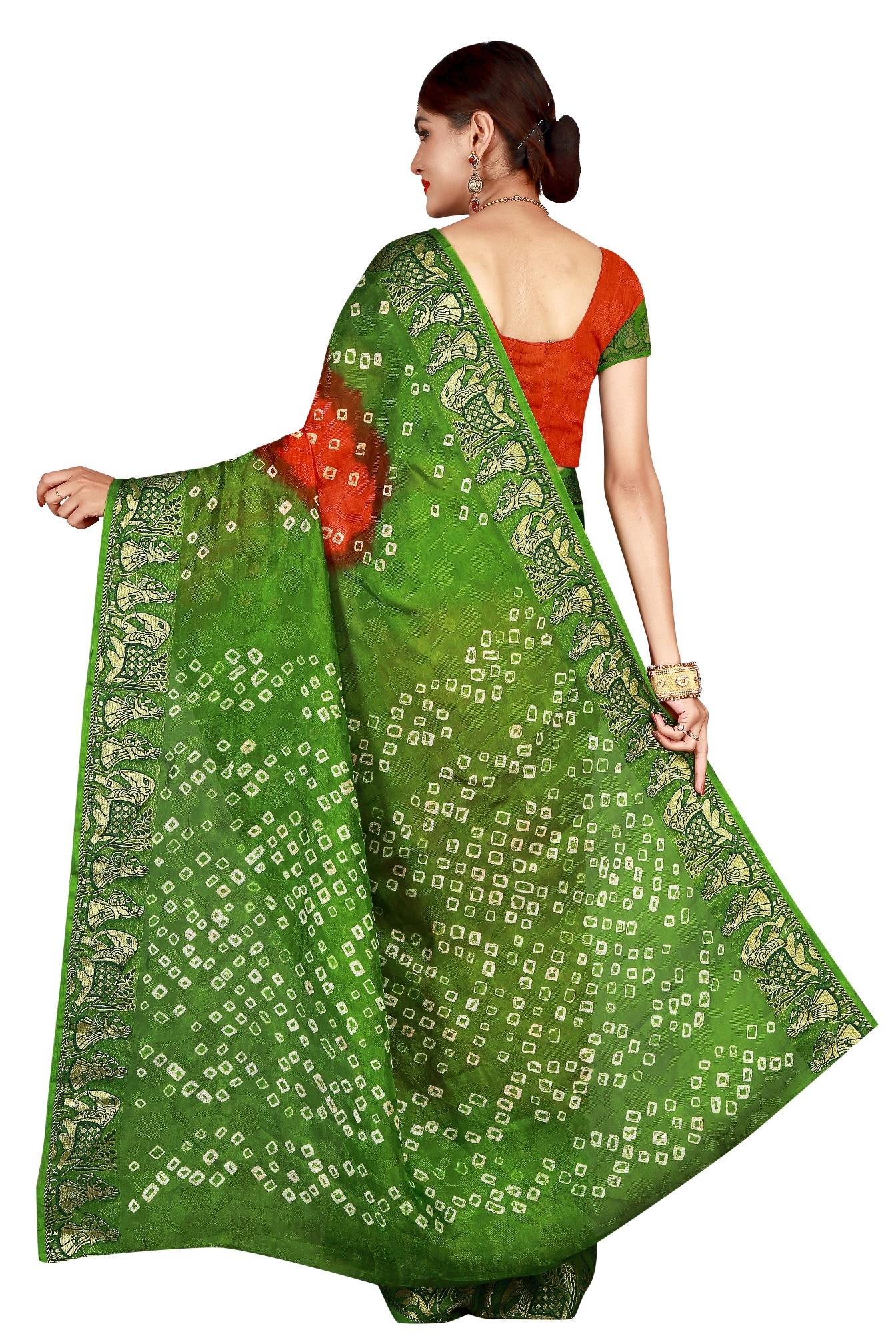 Zari bordered bandhani saree with blouse - 15607538 - Zoom Image - 2