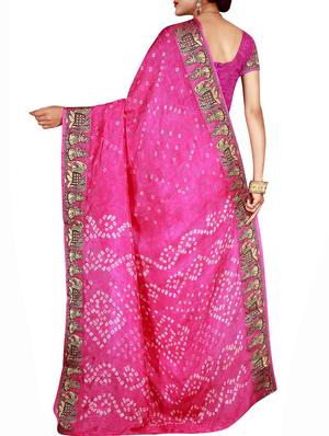Zari bordered bandhani saree with blouse - 15607539 - Standard Image - 2