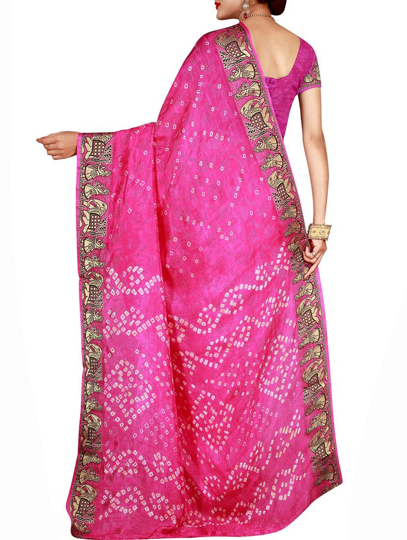 Zari bordered bandhani saree with blouse - 15607539 - Zoom Image - 2