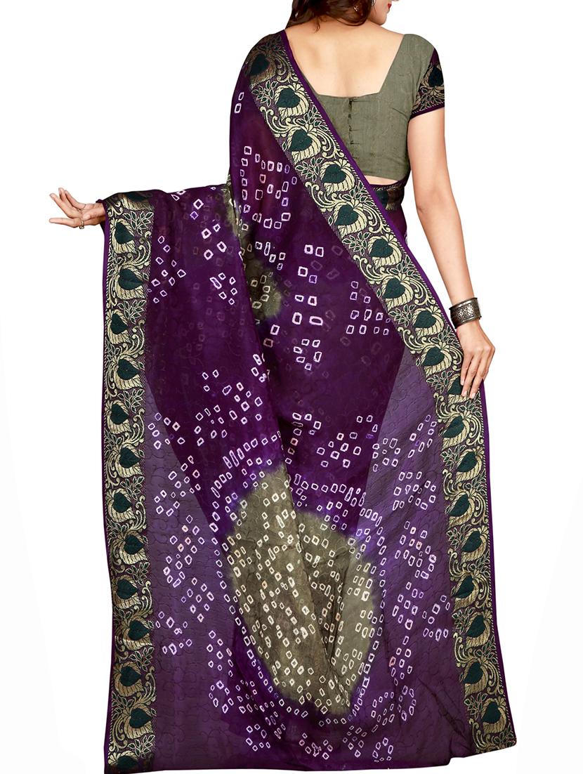 Zari bordered bandhani saree with blouse - 15607542 - Zoom Image - 2