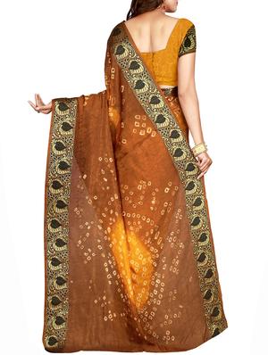 Zari bordered bandhani saree with blouse - 15607543 - Standard Image - 2