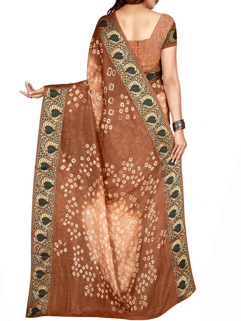 Zari bordered bandhani saree with blouse - 15607544 - Zoom Image - 2