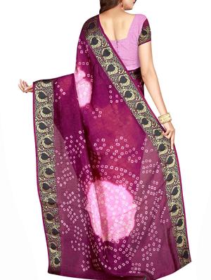 Zari bordered bandhani saree with blouse - 15607549 - Standard Image - 2
