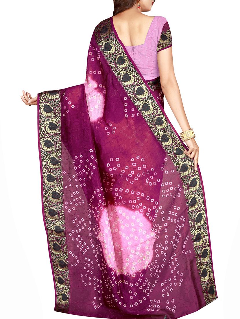 Zari bordered bandhani saree with blouse - 15607549 - Zoom Image - 2