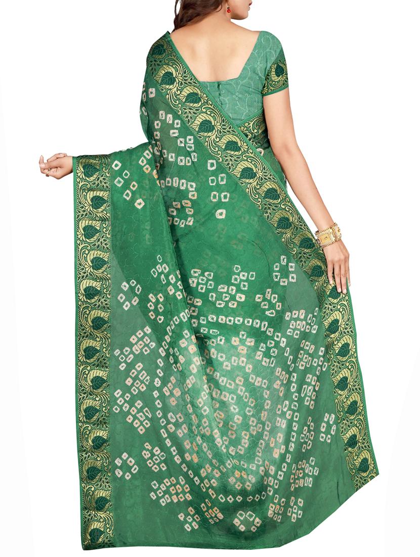 Zari bordered bandhani saree with blouse - 15607550 - Zoom Image - 2