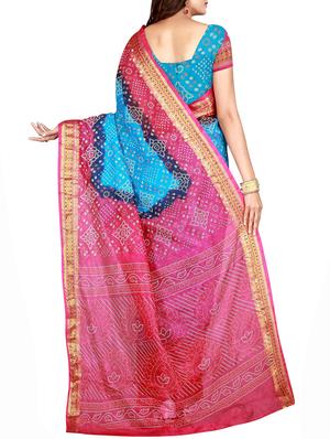Zari bordered bandhani saree with blouse - 15607557 - Standard Image - 2