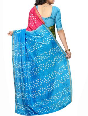 Zari bordered bandhani saree with blouse - 15607561 - Standard Image - 2