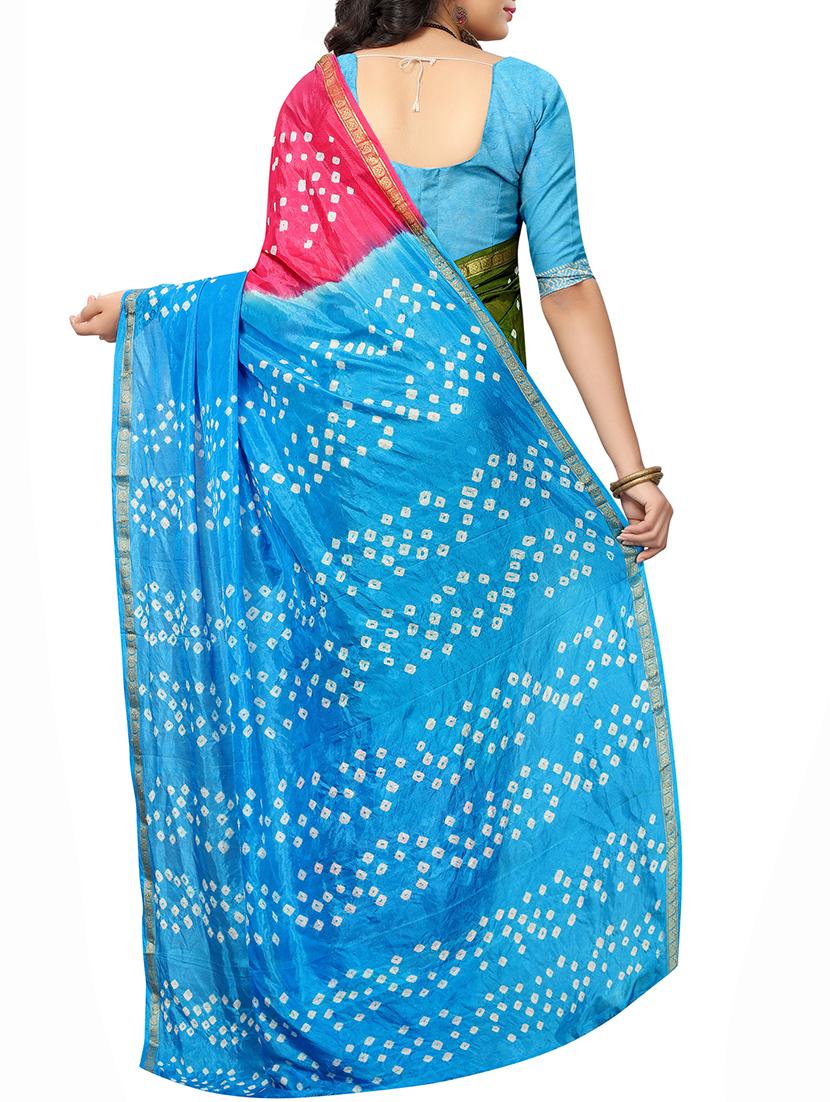 Zari bordered bandhani saree with blouse - 15607561 - Zoom Image - 2